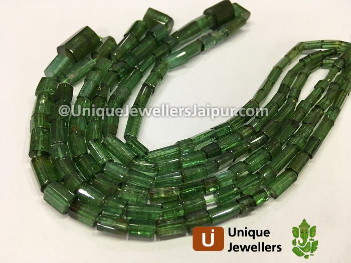 Deep Green Tourmaline Step Cut Cylinder Beads